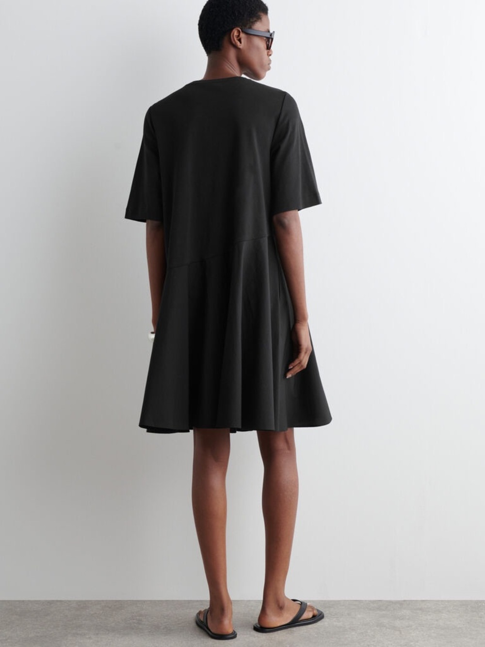 COS Asymmetric Mini T Shirt Dress Size M Black Mixed Media Minimalist Oversized - Picture 3 of 15